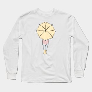 Woman with Umbrella Line Art - Woman Holding Umbrella - Under the Umbrella Long Sleeve T-Shirt